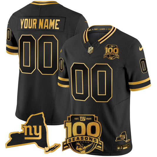 New York Giants 100th Season & State Patch Gold Vapor Limited Custom Jersey - All Stitched