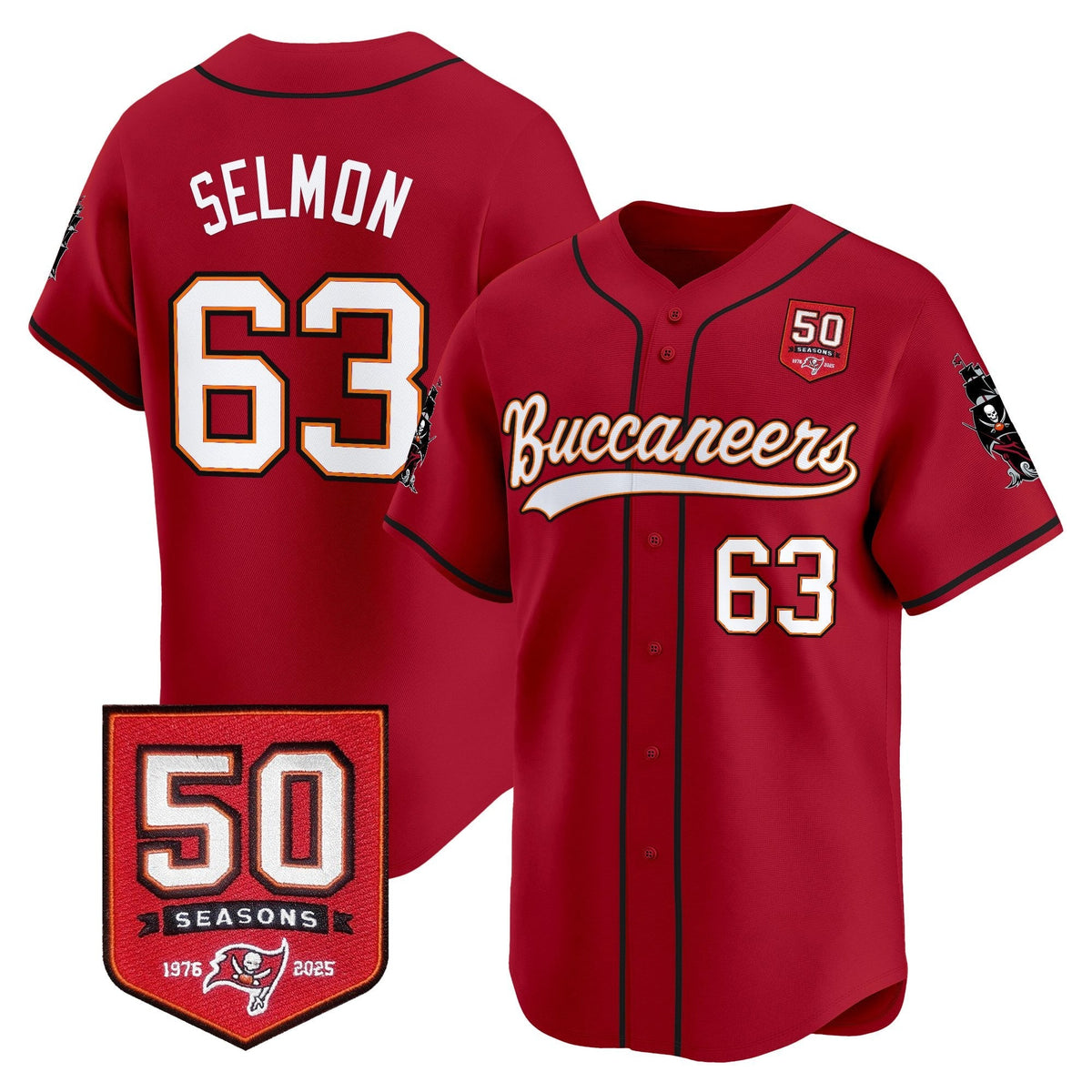 Men's Tampa Bay Buccaneers 50th Season Patch Vapor Baseball Jersey - All Stitched