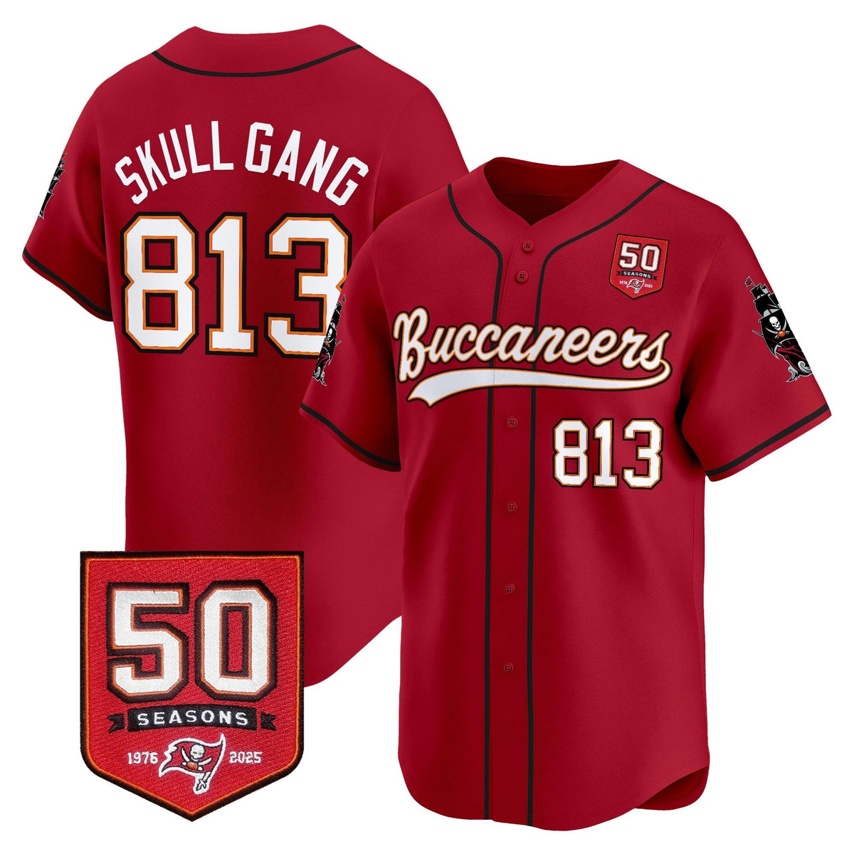 Men's Tampa Bay Buccaneers 50th Season Patch Vapor Baseball Jersey - All Stitched