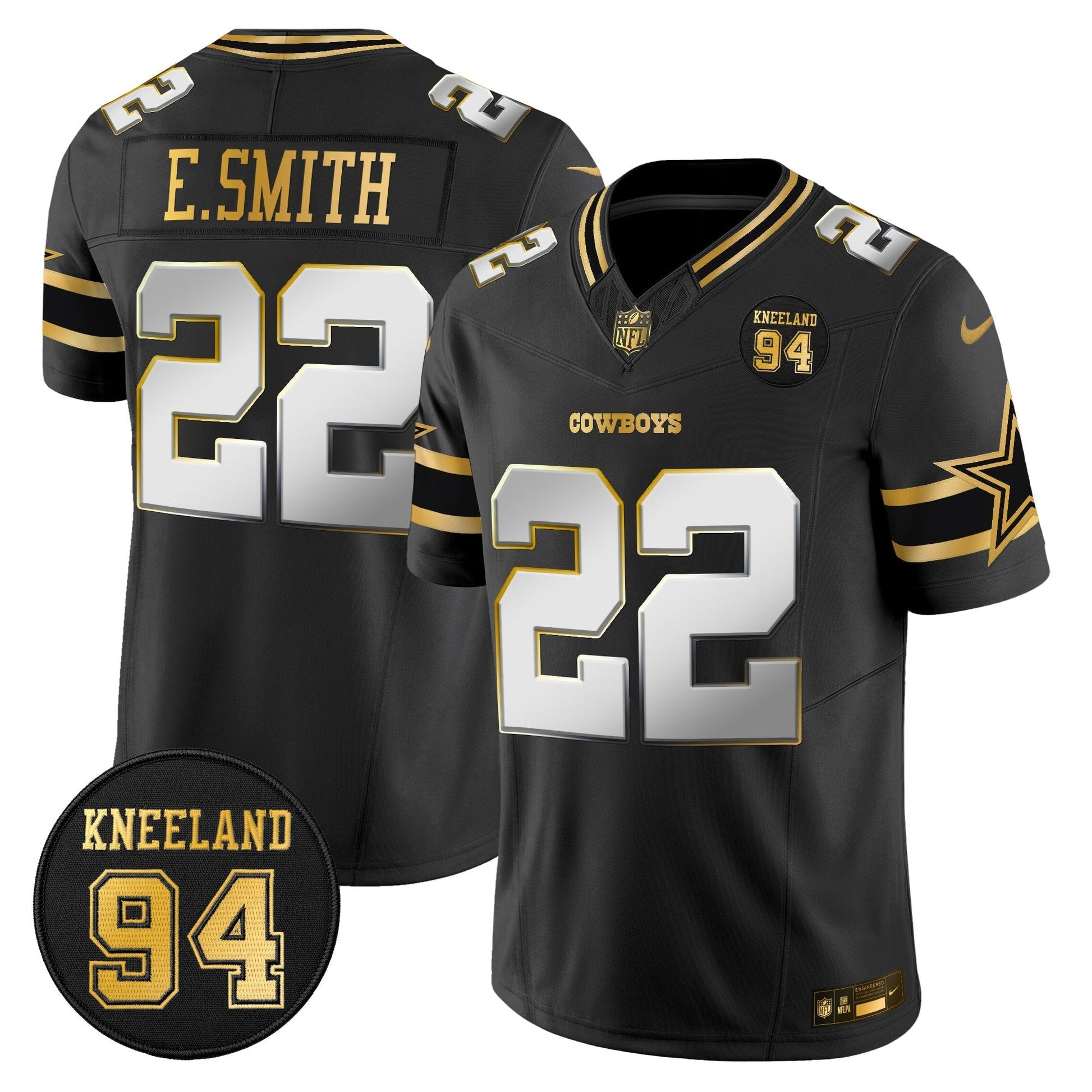 Men's Dallas Cowboys #94 Marshawn Kneeland Memorial Patch Gold Vapor Limited Jersey - All Stitched