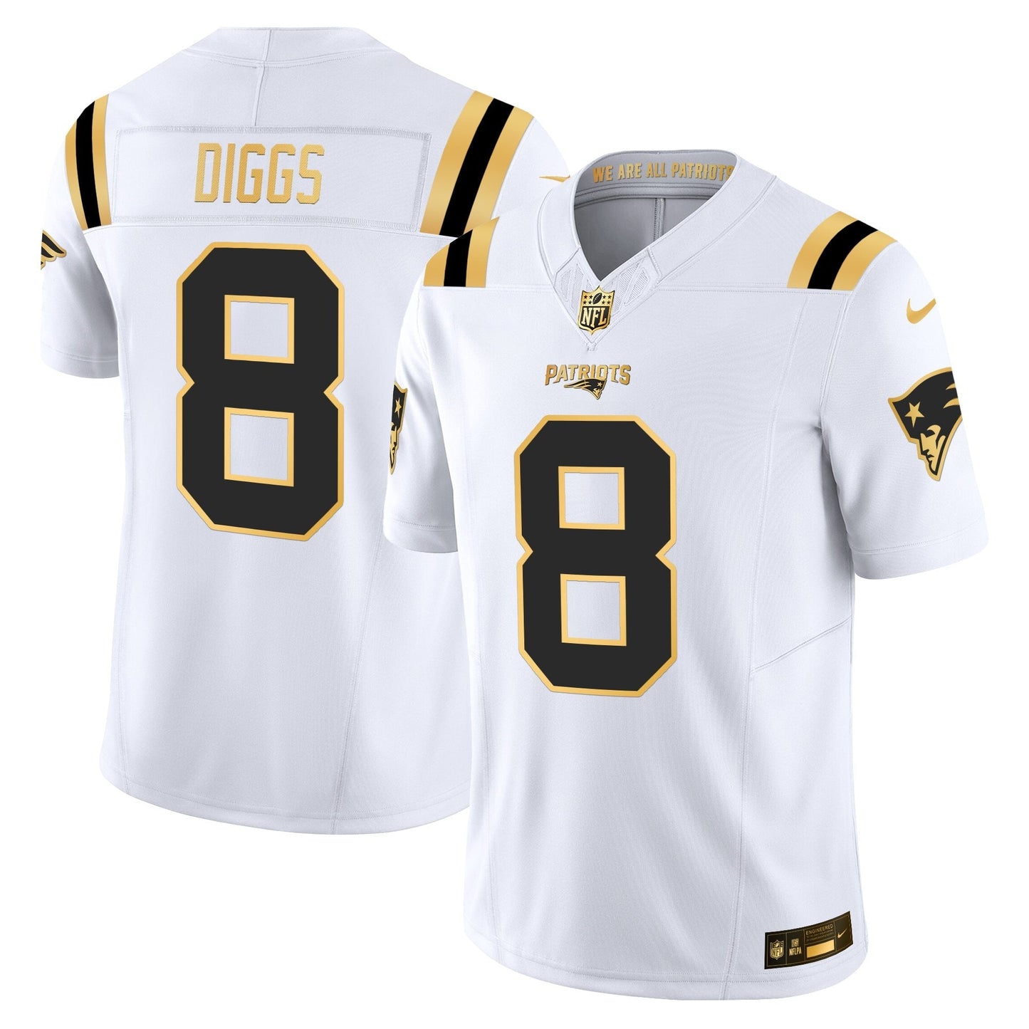 Men's New England Patriots 2025 Gold Vapor Limited Jersey - All Stitched