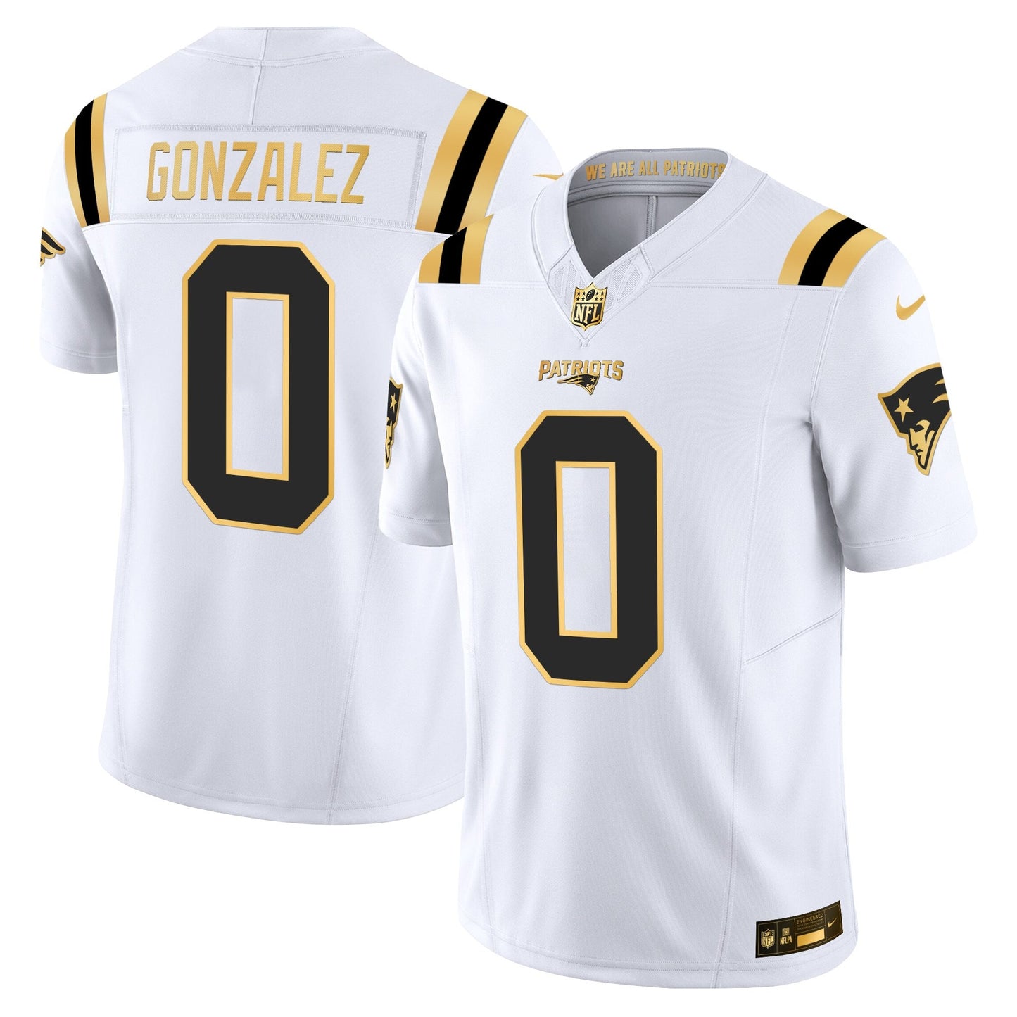 Men's New England Patriots 2025 Gold Vapor Limited Jersey - All Stitched