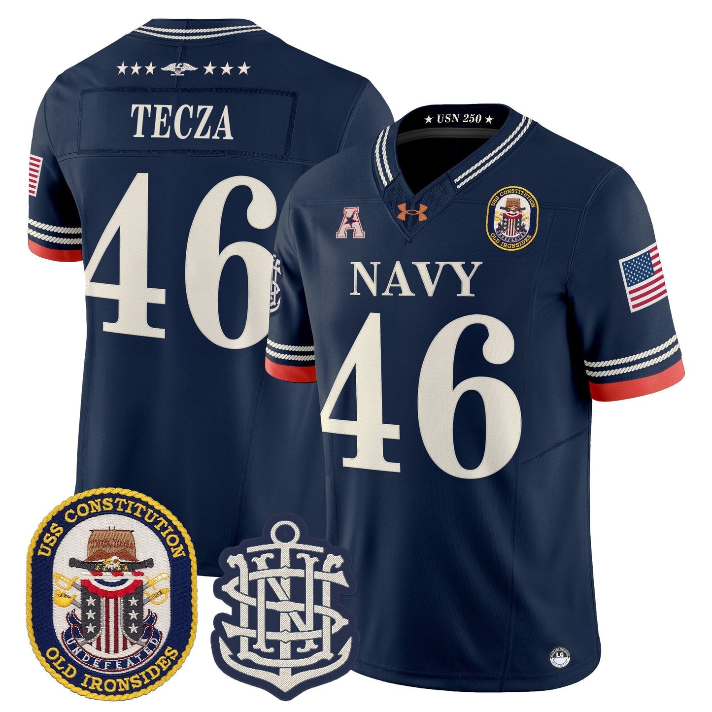 Men's Navy Midshipmen 250th Anniversary Vapor Limited Jersey - USS Constitution Patch - Stitched