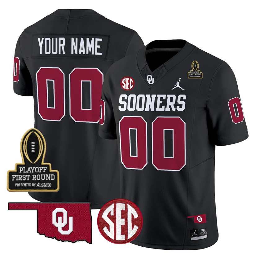 Custom OU 2025 Playoff First Round Patch Jersey - All Stitched