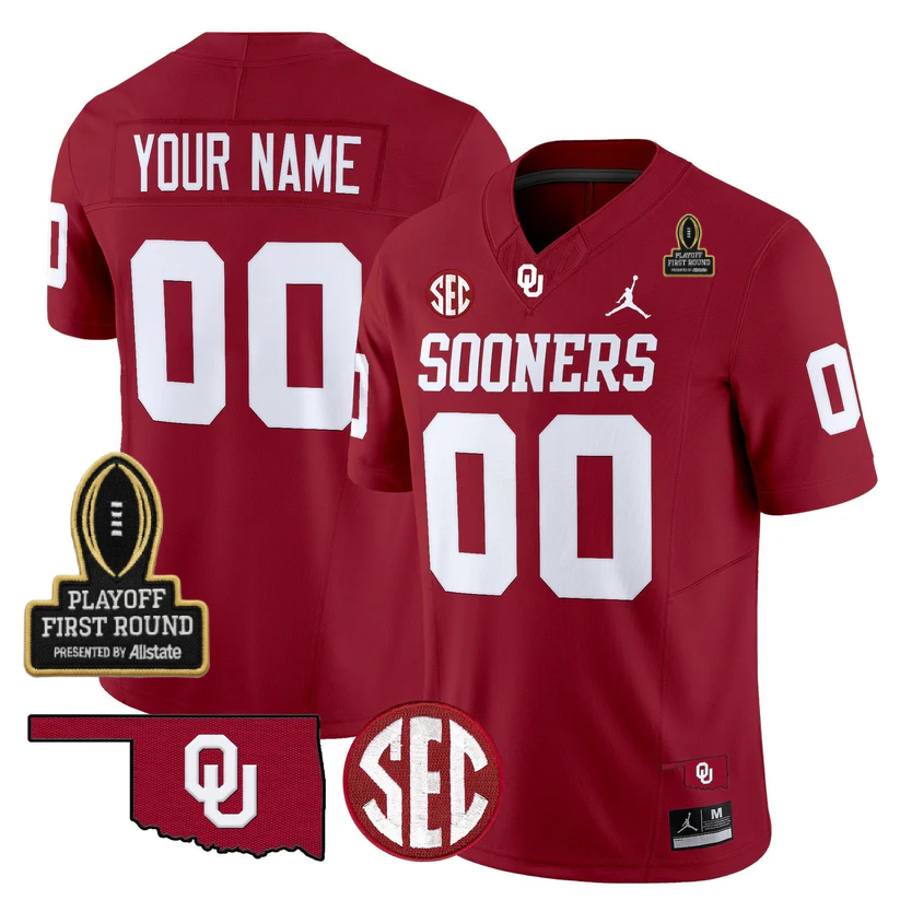 Custom OU 2025 Playoff First Round Patch Jersey - All Stitched