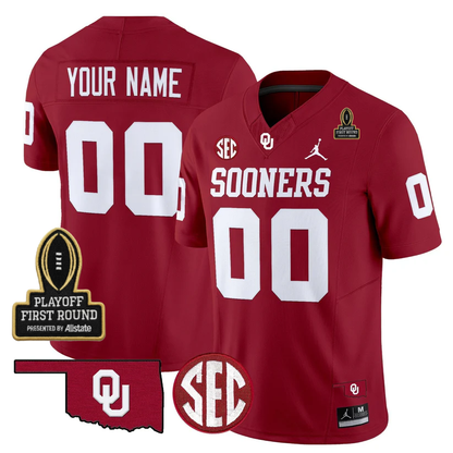 Custom OU 2025 Playoff First Round Patch Jersey - All Stitched