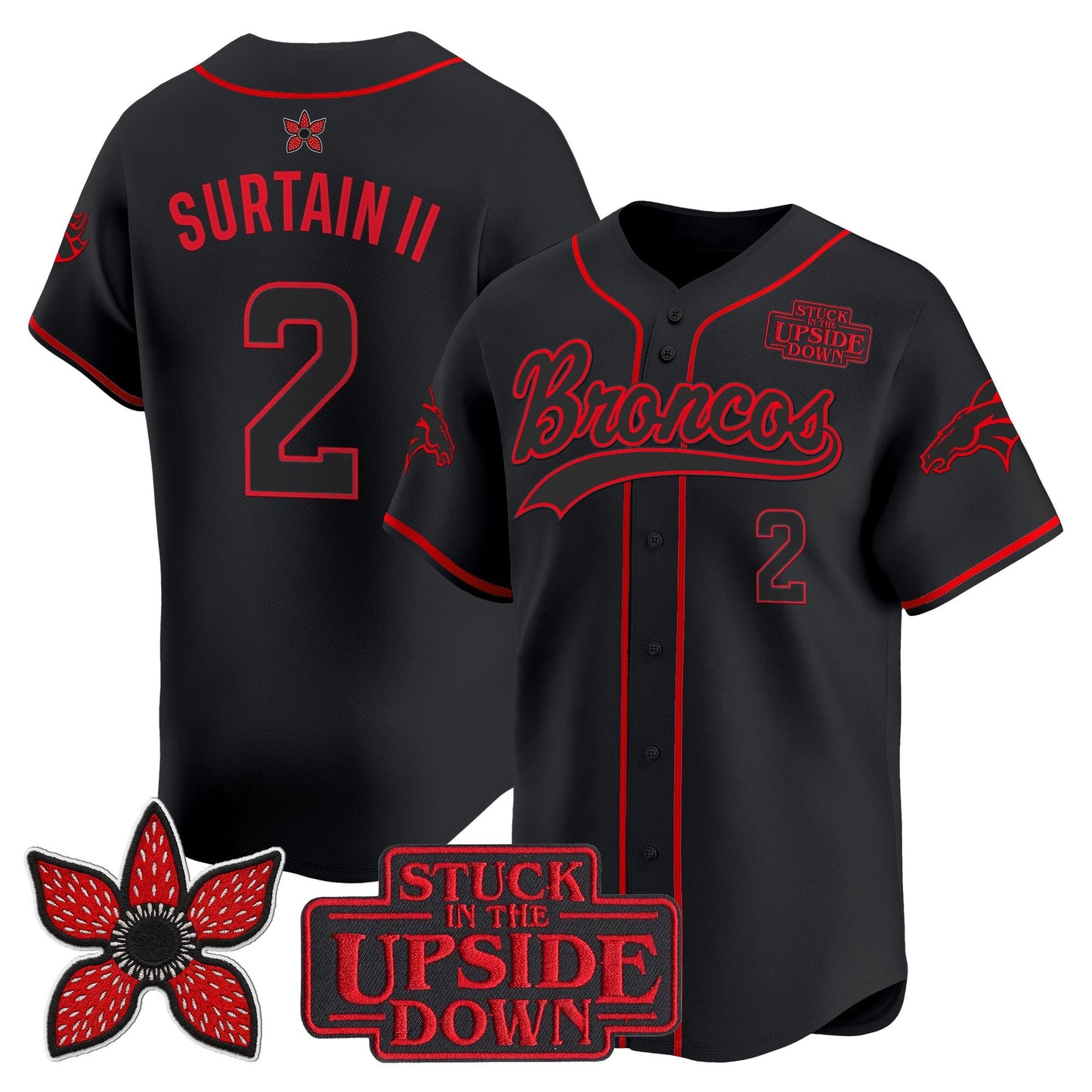 Denver Broncos 'Stranger Things Edition' Vapor Baseball Jersey - All Stitched