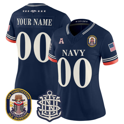 Navy Midshipmen 250th Anniversary Vapor Limited Custom Jersey - USS Constitution Patch - Stitched