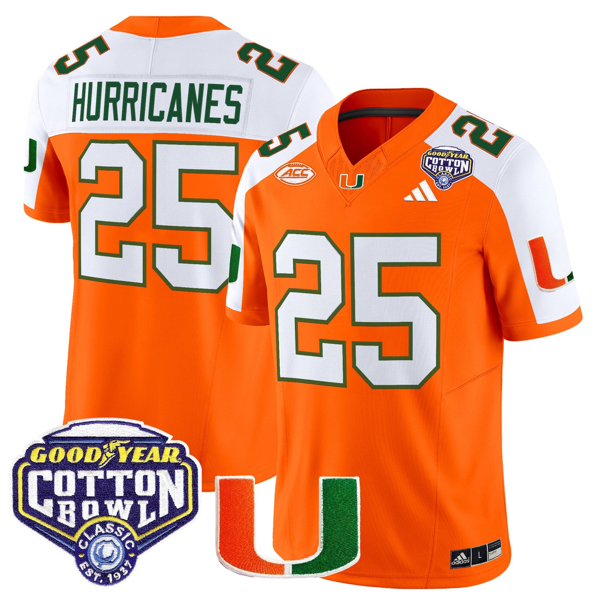 Men's Miami Hurricanes 2025 Vapor Limited Jersey - 2025 Cotton Bowl Patch - All Stitched