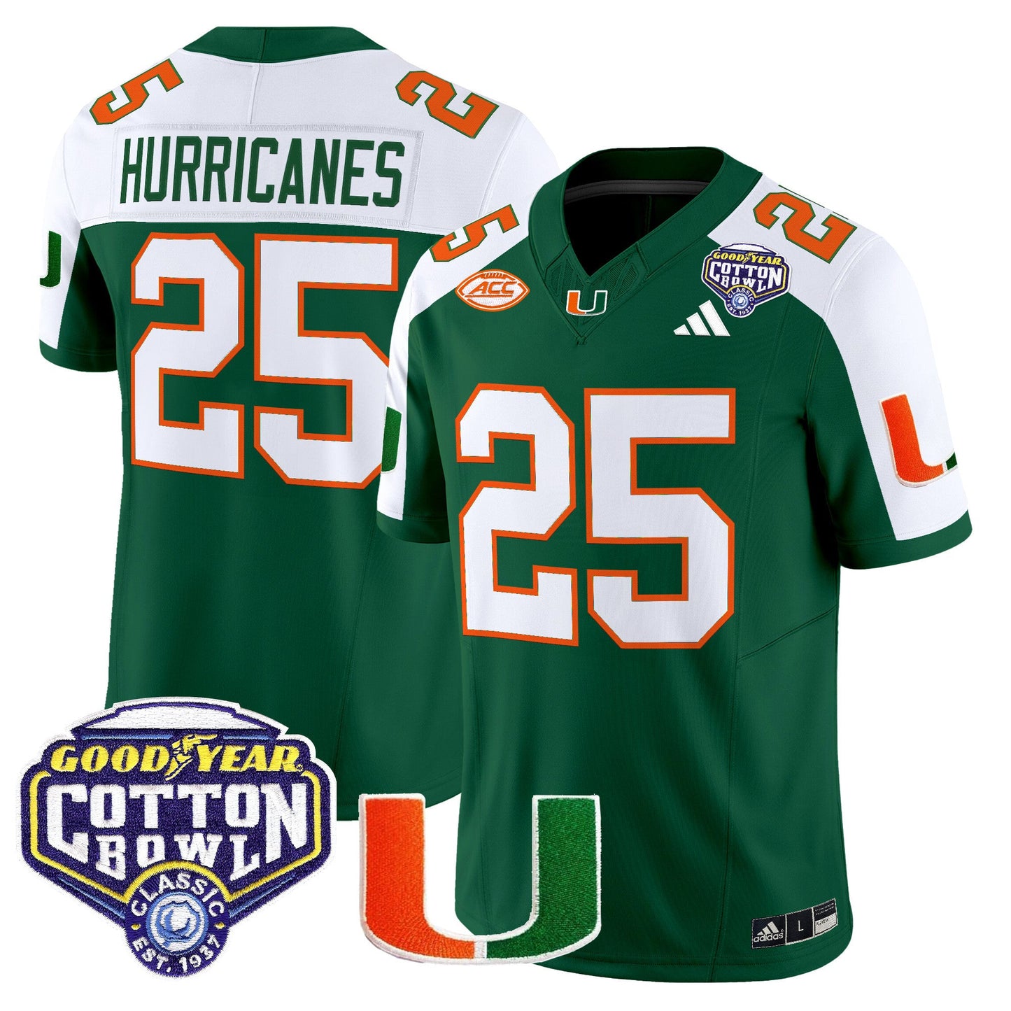 Men's Miami Hurricanes 2025 Vapor Limited Jersey - 2025 Cotton Bowl Patch - All Stitched