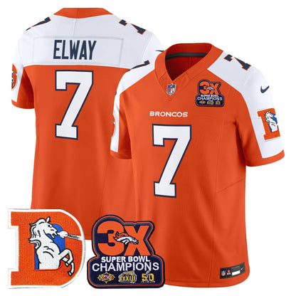 Men's Denver Broncos Throwback Vapor Limited Jersey - 3-Time Champions Patch - All Stitched