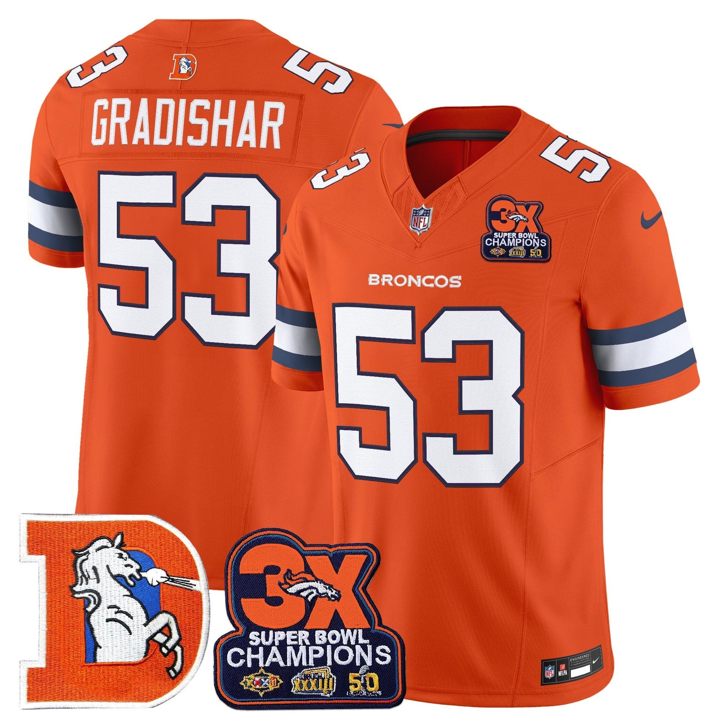 Men's Denver Broncos Throwback Vapor Limited Jersey - 3-Time Champions Patch - All Stitched