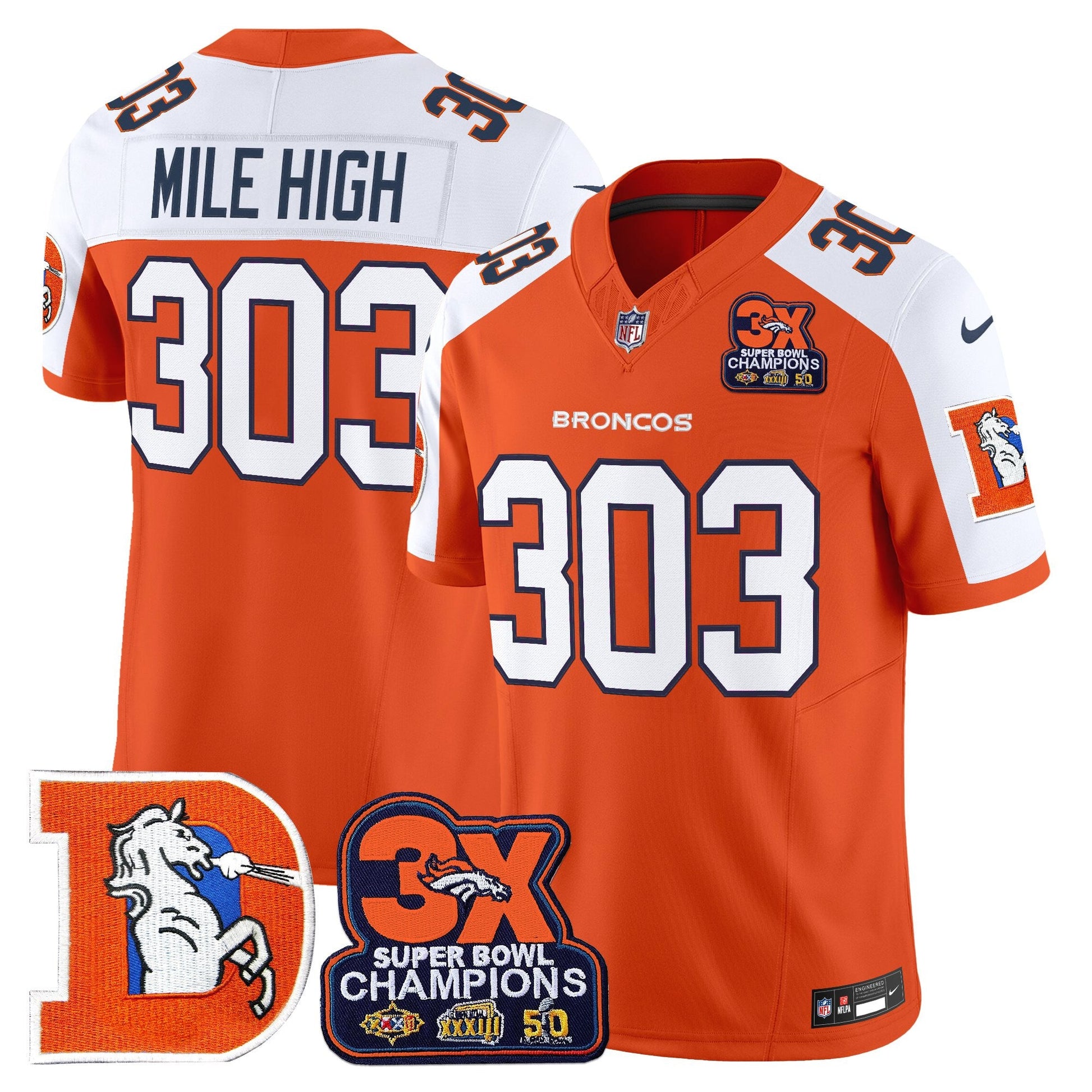 Men's Denver Broncos Throwback Vapor Limited Jersey - 3-Time Champions Patch - All Stitched