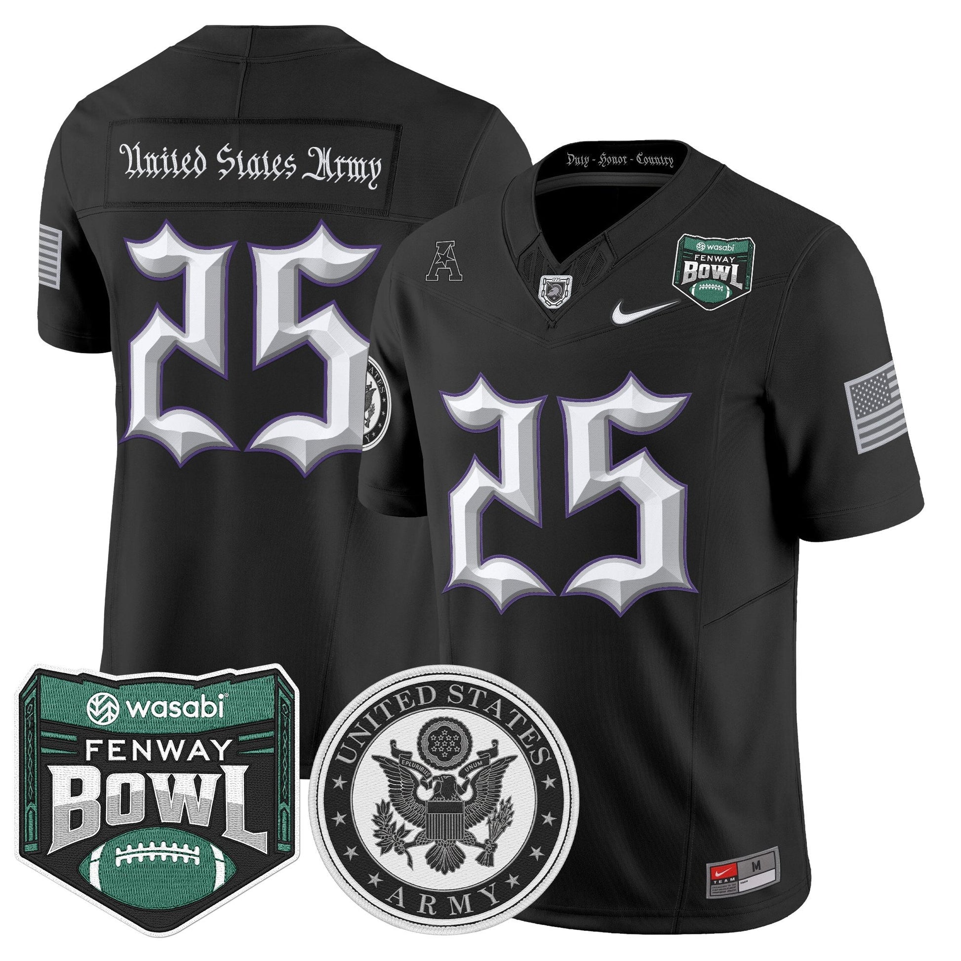 Men's Army Black Knights Honoring 250 Years Of Service And Sacrifice Vapor Limited Jersey - 2025 Fenway Bowl Patch - All Stitched