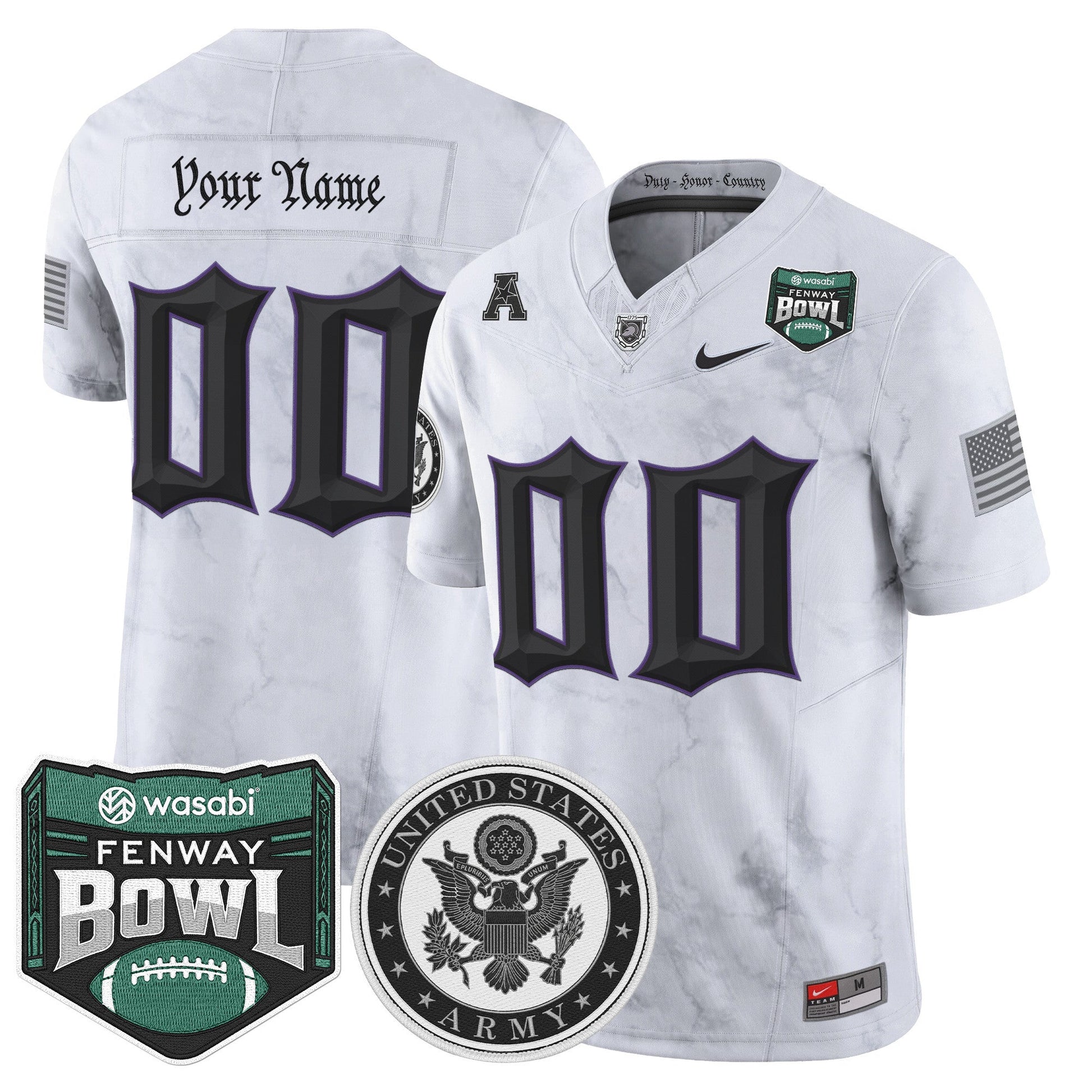 Army Black Knights Honoring 250 Years Of Service And Sacrifice Vapor Limited Custom Jersey - 2025 Fenway Bowl Patch - All Stitched