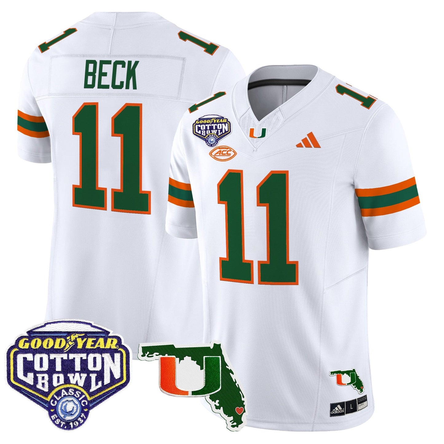 Men's Miami Hurricanes 2025 Cotton Bowl & Florida Patch Vapor Limited Jersey - All Stitched