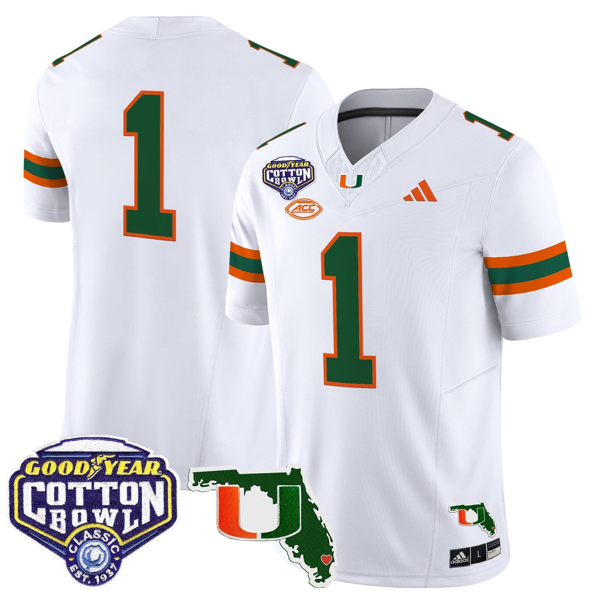 Men's Miami Hurricanes 2025 Cotton Bowl & Florida Patch Vapor Limited Jersey - All Stitched