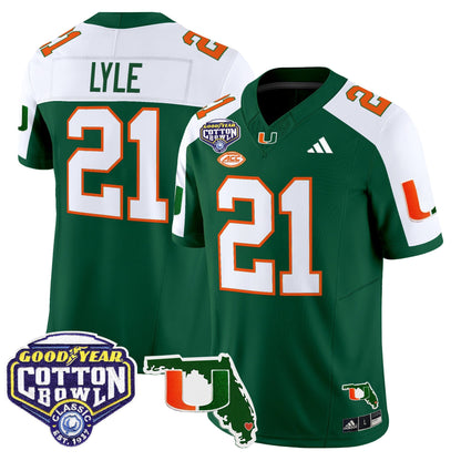 Men's Miami Hurricanes 2025 Cotton Bowl & Florida Patch Vapor Limited Jersey - All Stitched