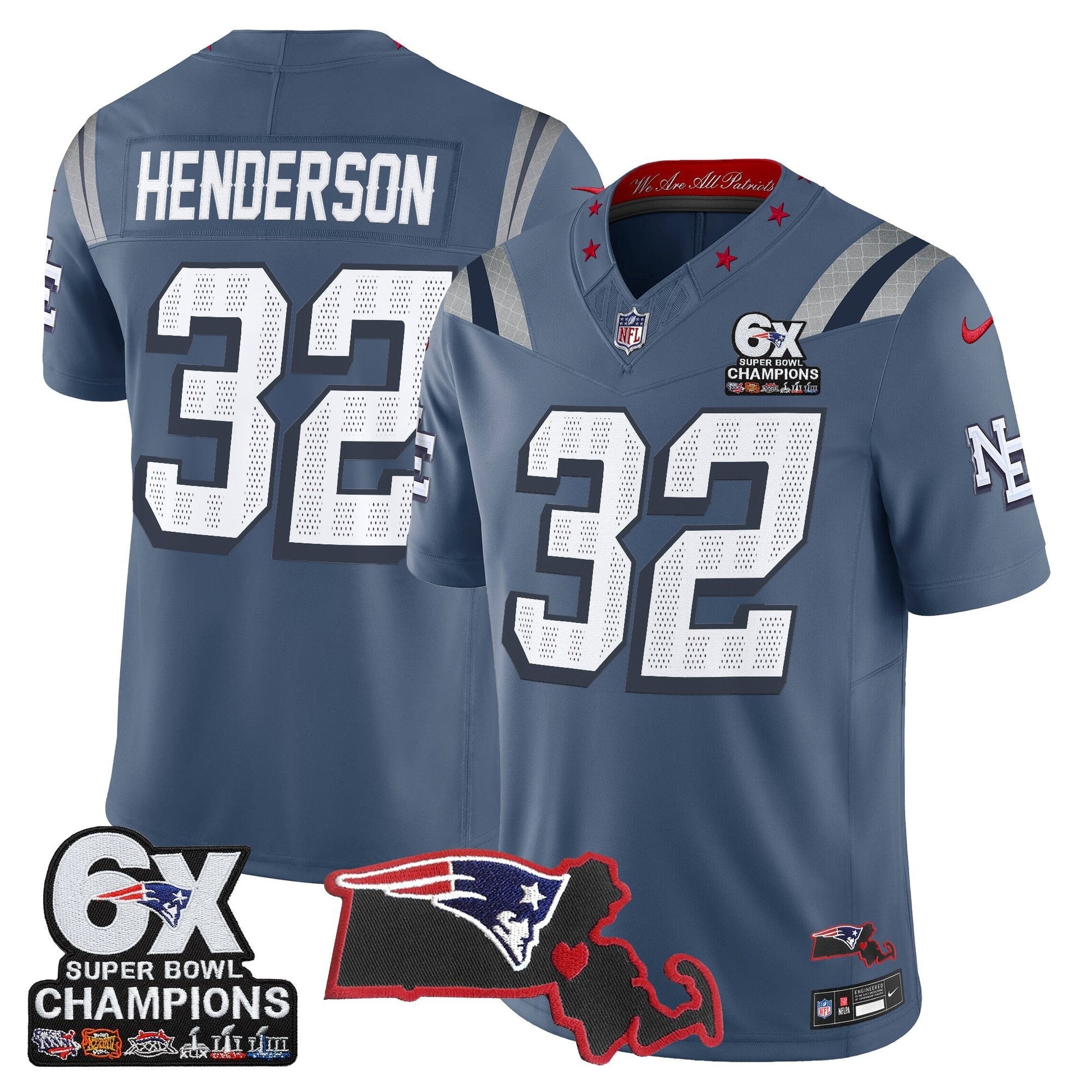 Men's New England Patriots 6-Time Champions & Massachusetts Patch Vapor Limited Jersey - All Stitched