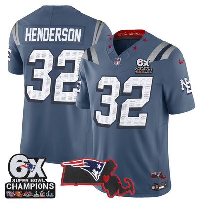 Men's New England Patriots 6-Time Champions & Massachusetts Patch Vapor Limited Jersey - All Stitched