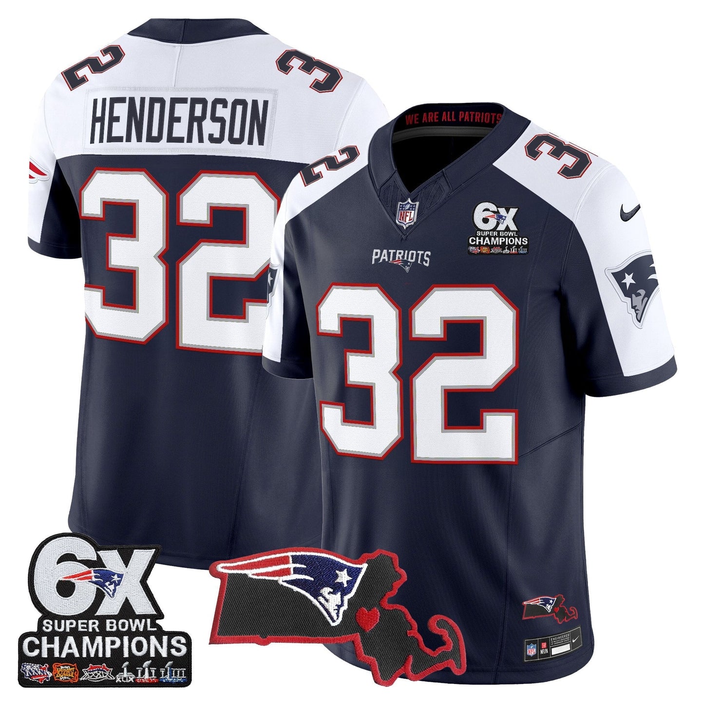 Men's New England Patriots 6-Time Champions & Massachusetts Patch Vapor Limited Jersey - All Stitched