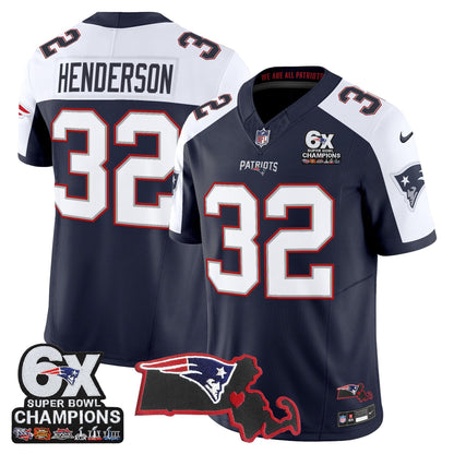 Men's New England Patriots 6-Time Champions & Massachusetts Patch Vapor Limited Jersey - All Stitched