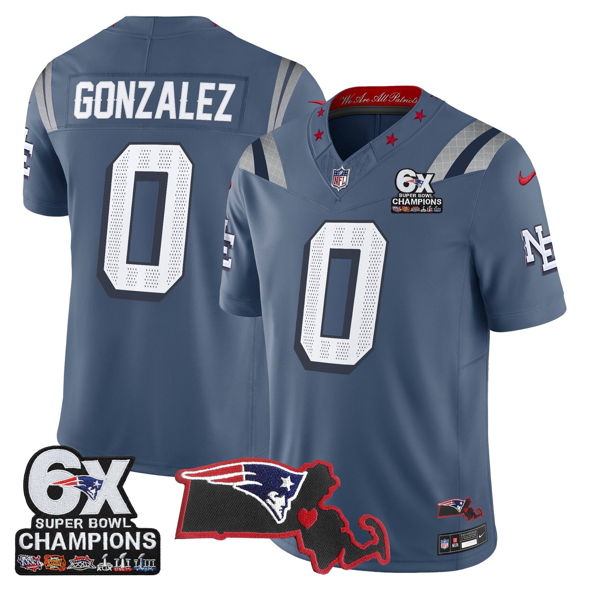 Men's New England Patriots 6-Time Champions & Massachusetts Patch Vapor Limited Jersey - All Stitched