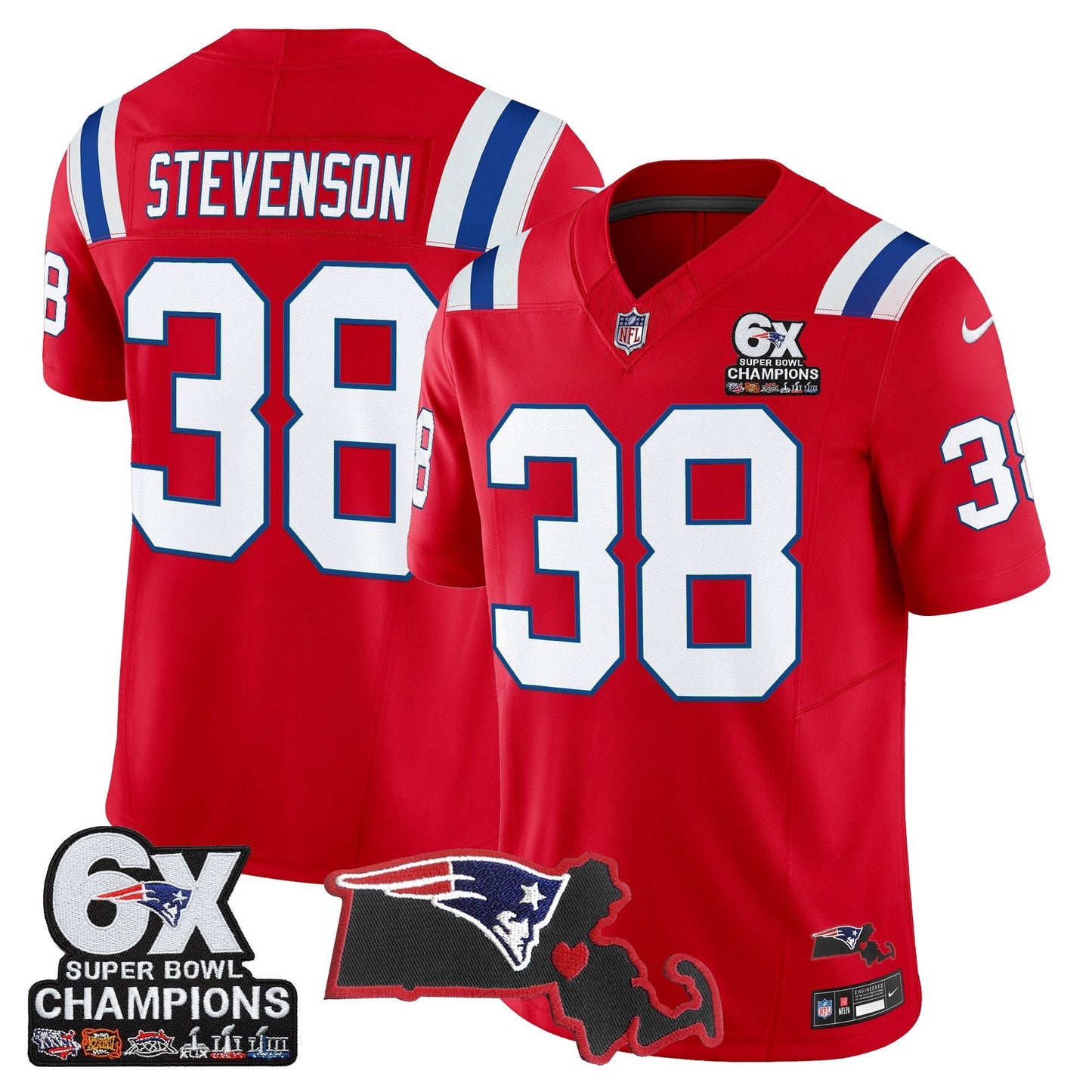 Men's New England Patriots 6-Time Champions & Massachusetts Patch Vapor Limited Jersey - All Stitched