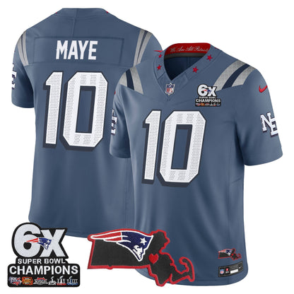 Men's New England Patriots 6-Time Champions & Massachusetts Patch Vapor Limited Jersey - All Stitched