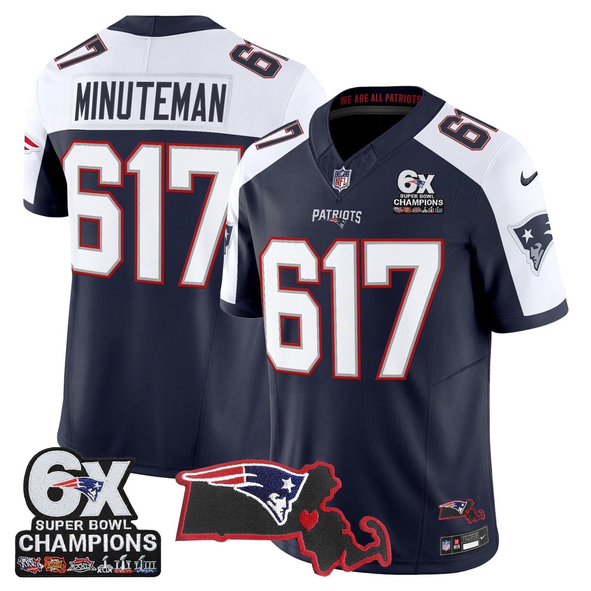 Men's New England Patriots 6-Time Champions & Massachusetts Patch Vapor Limited Jersey - All Stitched