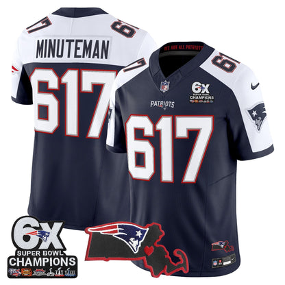 Men's New England Patriots 6-Time Champions & Massachusetts Patch Vapor Limited Jersey - All Stitched