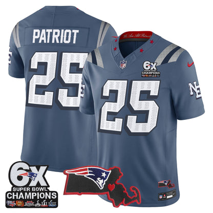 Men's New England Patriots 6-Time Champions & Massachusetts Patch Vapor Limited Jersey - All Stitched