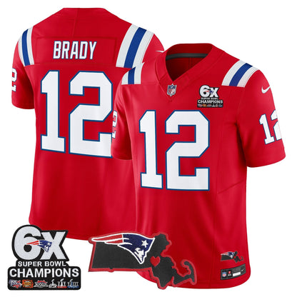 Men's New England Patriots 6-Time Champions & Massachusetts Patch Vapor Limited Jersey - All Stitched