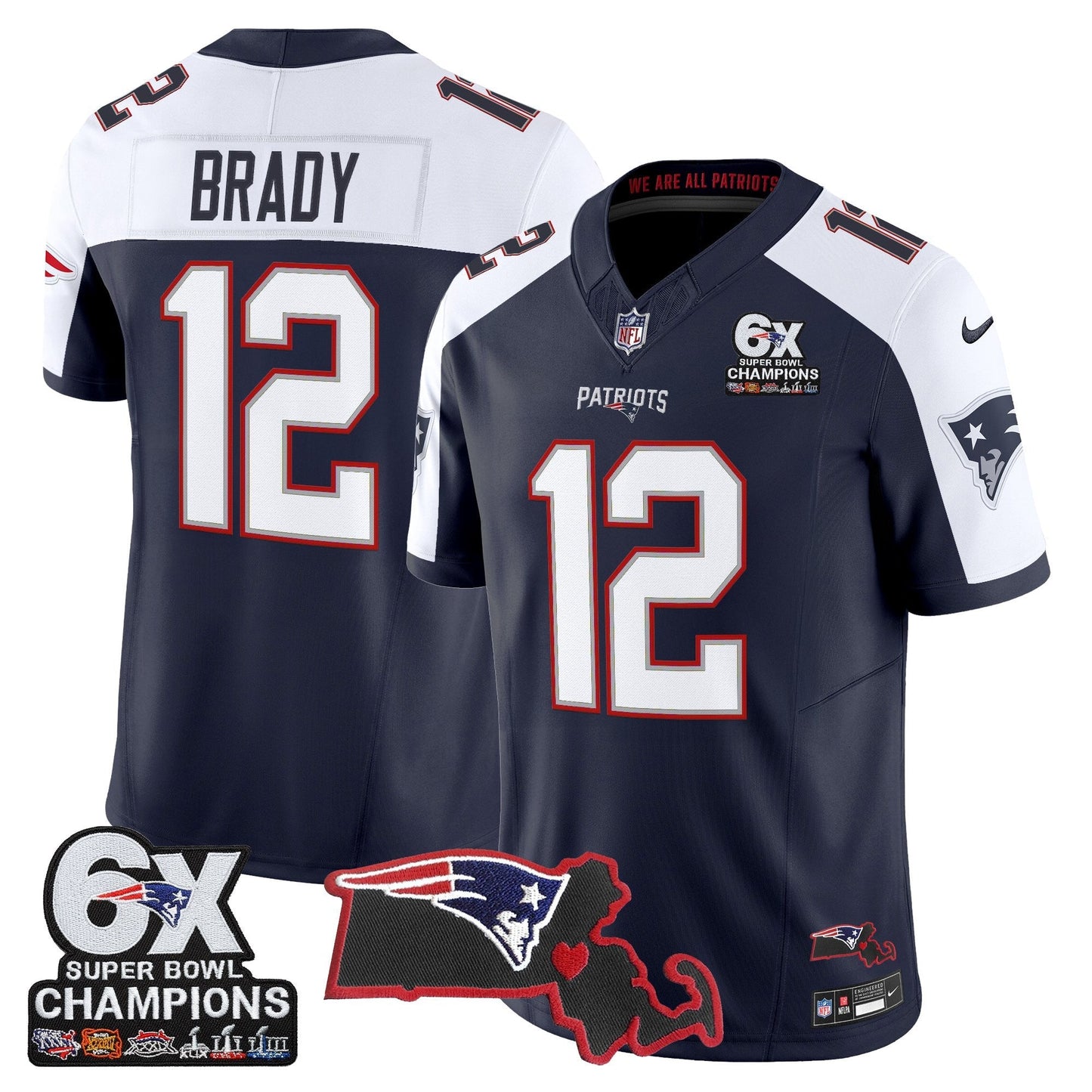 Men's New England Patriots 6-Time Champions & Massachusetts Patch Vapor Limited Jersey - All Stitched