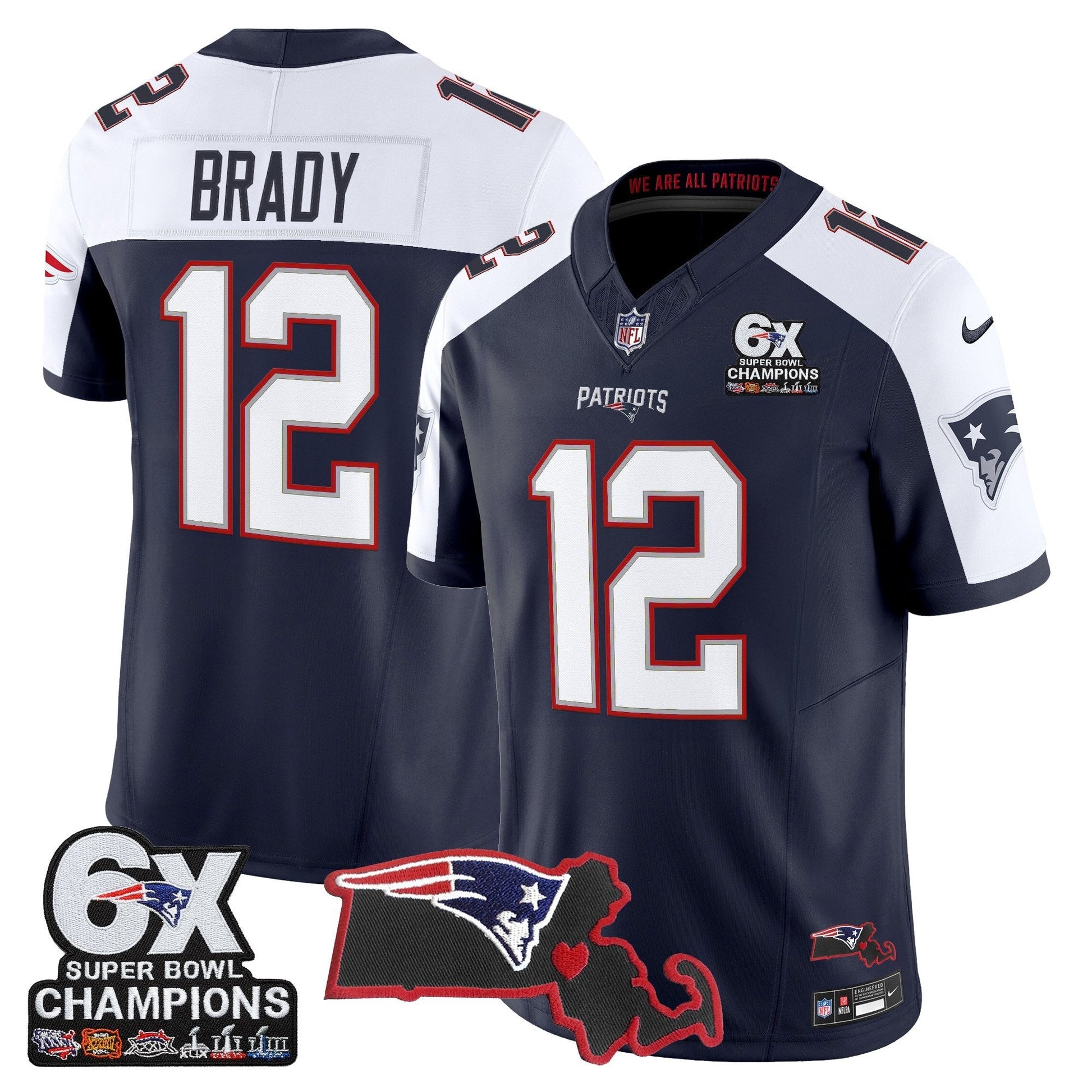 Men's New England Patriots 6-Time Champions & Massachusetts Patch Vapor Limited Jersey - All Stitched