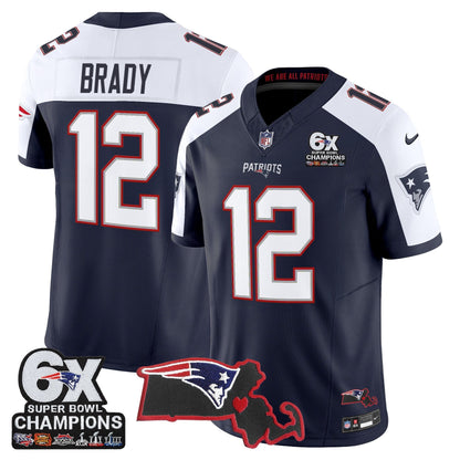 Men's New England Patriots 6-Time Champions & Massachusetts Patch Vapor Limited Jersey - All Stitched
