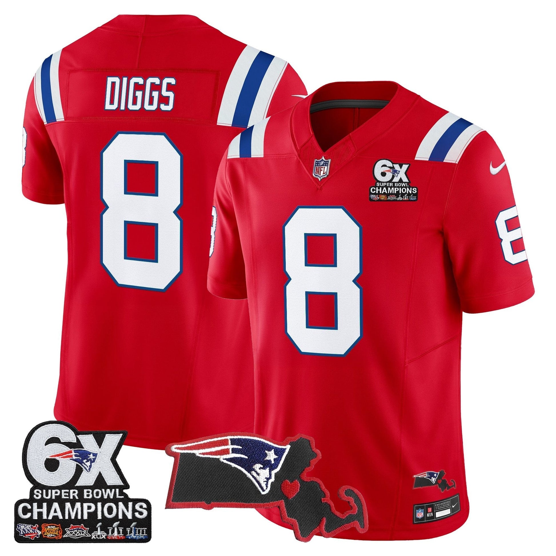 Men's New England Patriots 6-Time Champions & Massachusetts Patch Vapor Limited Jersey - All Stitched