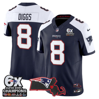 Men's New England Patriots 6-Time Champions & Massachusetts Patch Vapor Limited Jersey - All Stitched