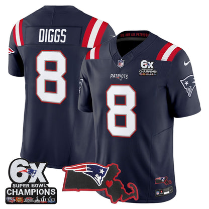 Men's New England Patriots 6-Time Champions & Massachusetts Patch Vapor Limited Jersey - All Stitched