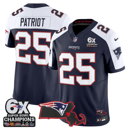 Men's New England Patriots 6-Time Champions & Massachusetts Patch Vapor Limited Jersey - All Stitched