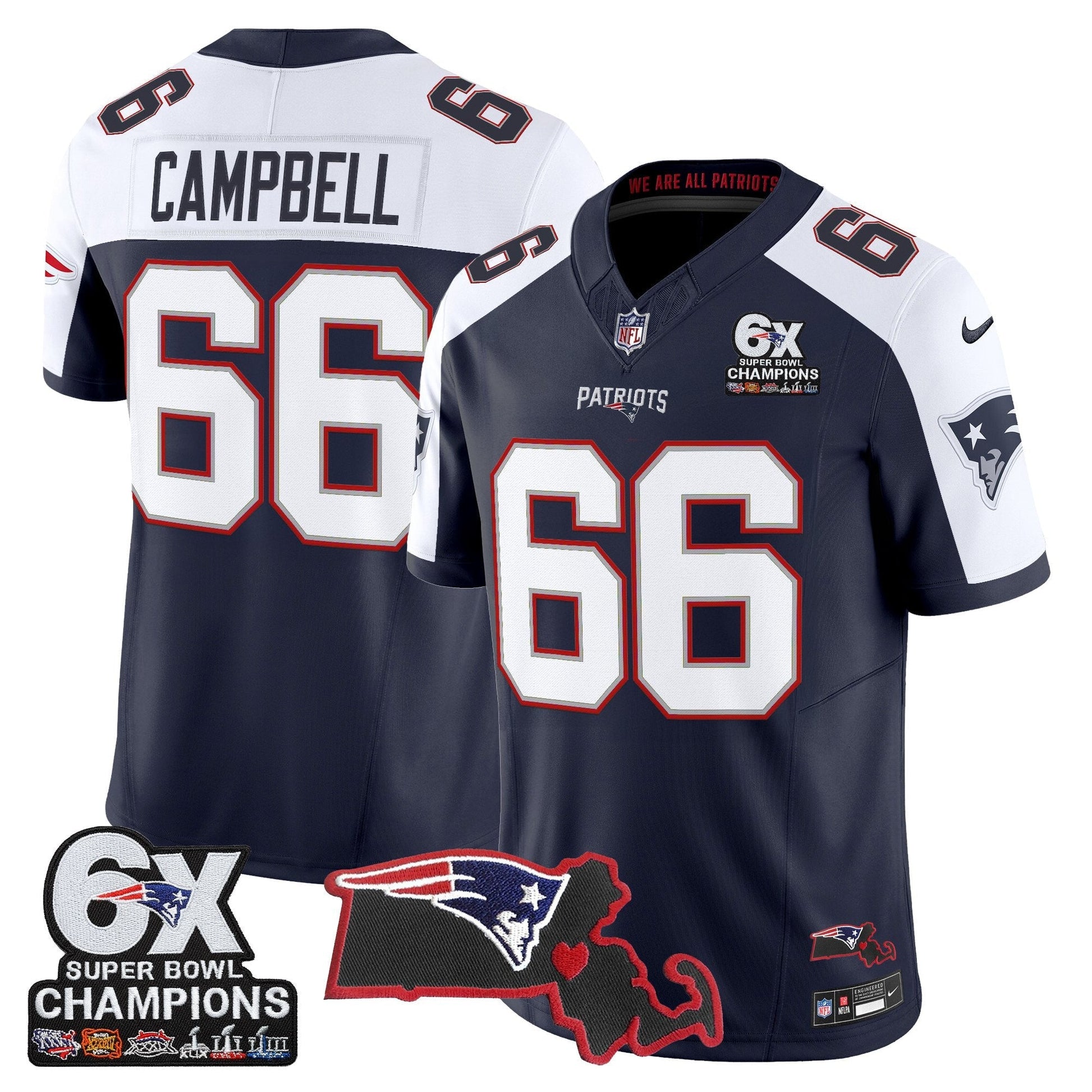 Men's New England Patriots 6-Time Champions & Massachusetts Patch Vapor Limited Jersey - All Stitched