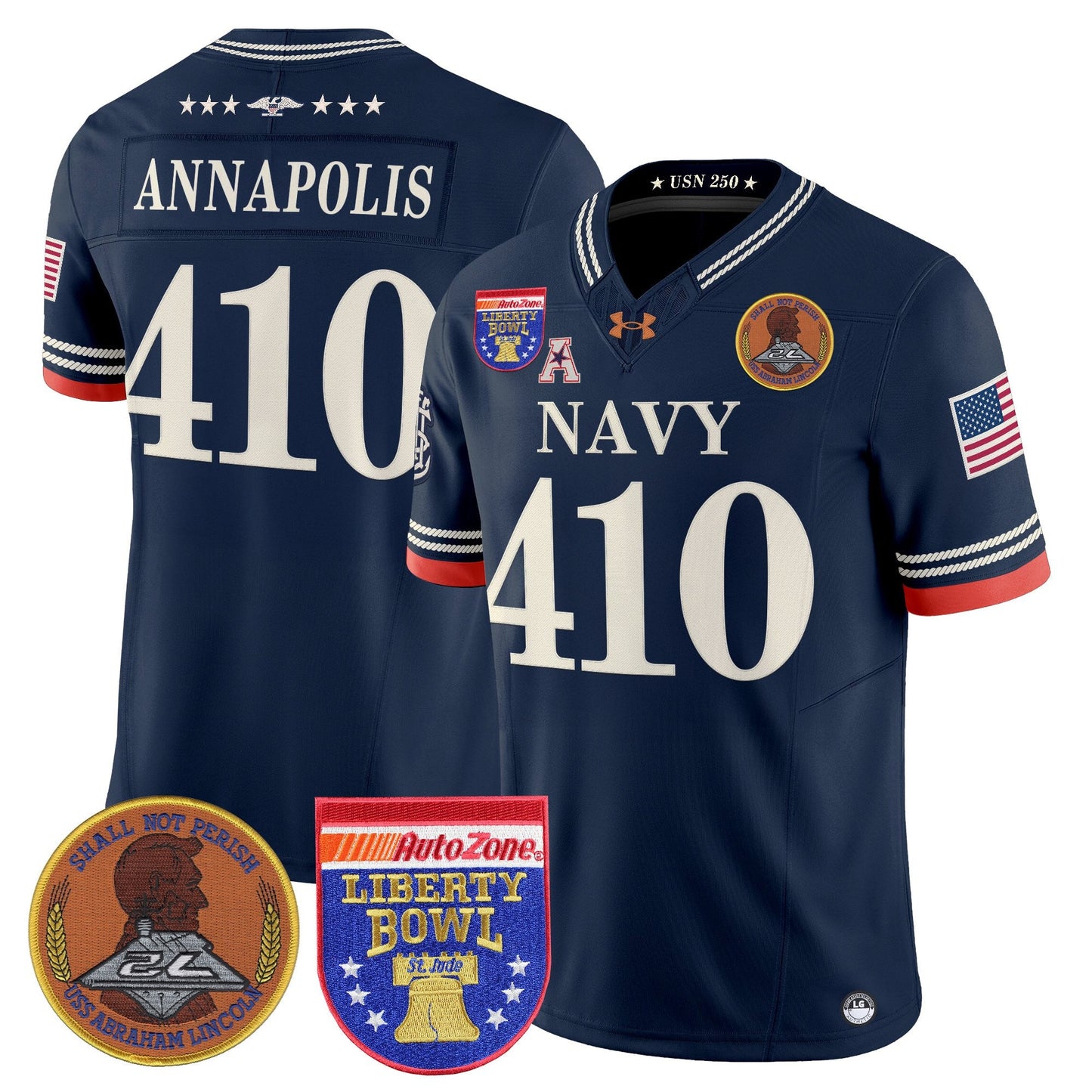 Men's Navy Midshipmen 250th Anniversary Vapor Limited Jersey - 2026 Liberty Bowl Patch - Stitched