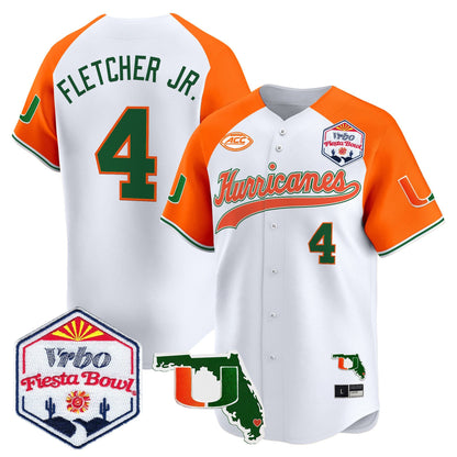Men's Miami Hurricanes 2026 The Fiesta Bowl & Florida Patch Vapor Baseball Jersey - All Stitched
