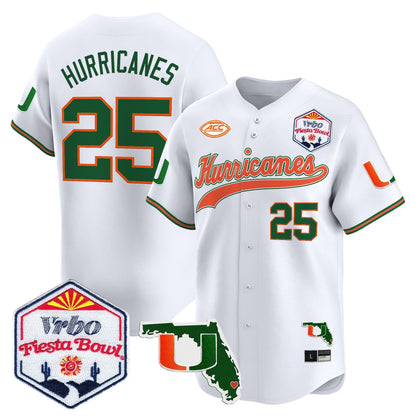 Men's Miami Hurricanes 2026 The Fiesta Bowl & Florida Patch Vapor Baseball Jersey - All Stitched