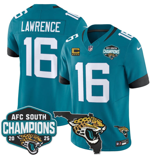 Men's Jacksonville Jaguars 2025 AFC South Division Champions & Florida Patch Vapor Jersey - All Stitched