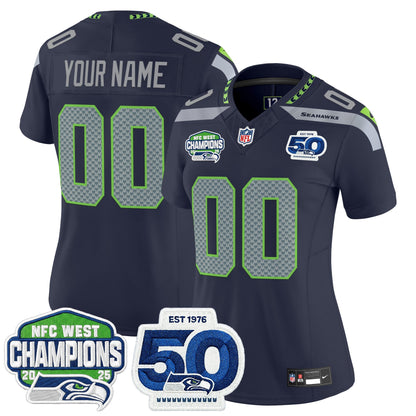 Seattle Seahawks 2025 NFC West Division Champions & 50th Anniversary Patch Vapor Limited Custom Jersey - All Stitched