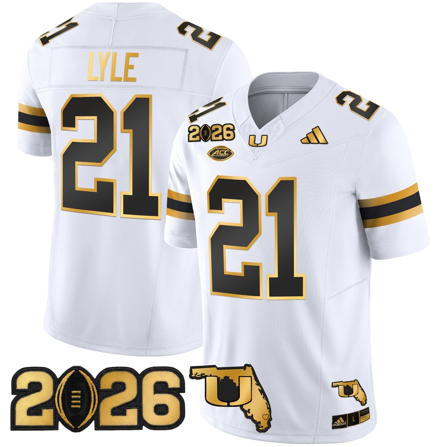 Men's Miami Hurricanes 2026 CFP Final & Florida Patch Gold Vapor Limited Jersey - All Stitched