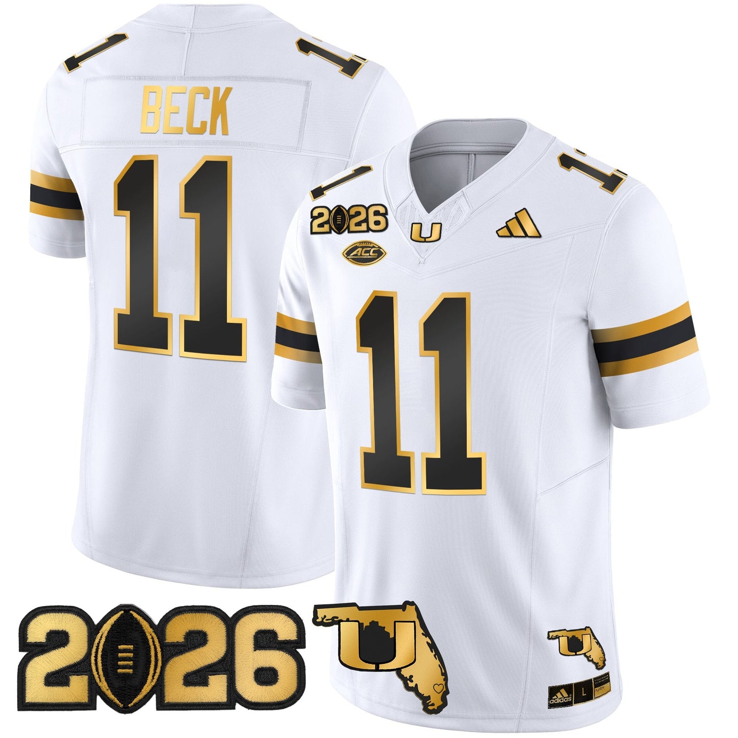 Men's Miami Hurricanes 2026 CFP Final & Florida Patch Gold Vapor Limited Jersey - All Stitched