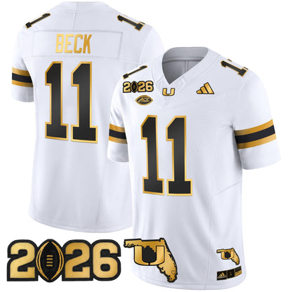 Men's Miami Hurricanes 2026 CFP Final & Florida Patch Gold Vapor Limited Jersey - All Stitched