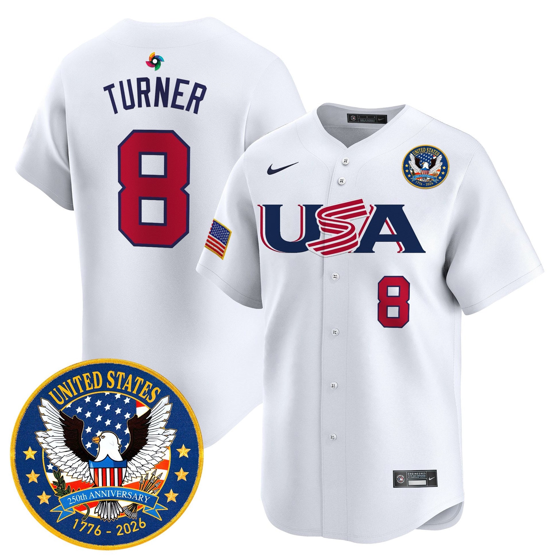 Men's Team USA World Baseball Classic United States 250th Anniversary Patch Vapor Premier Jersey - 2026 Roster - All Stitched